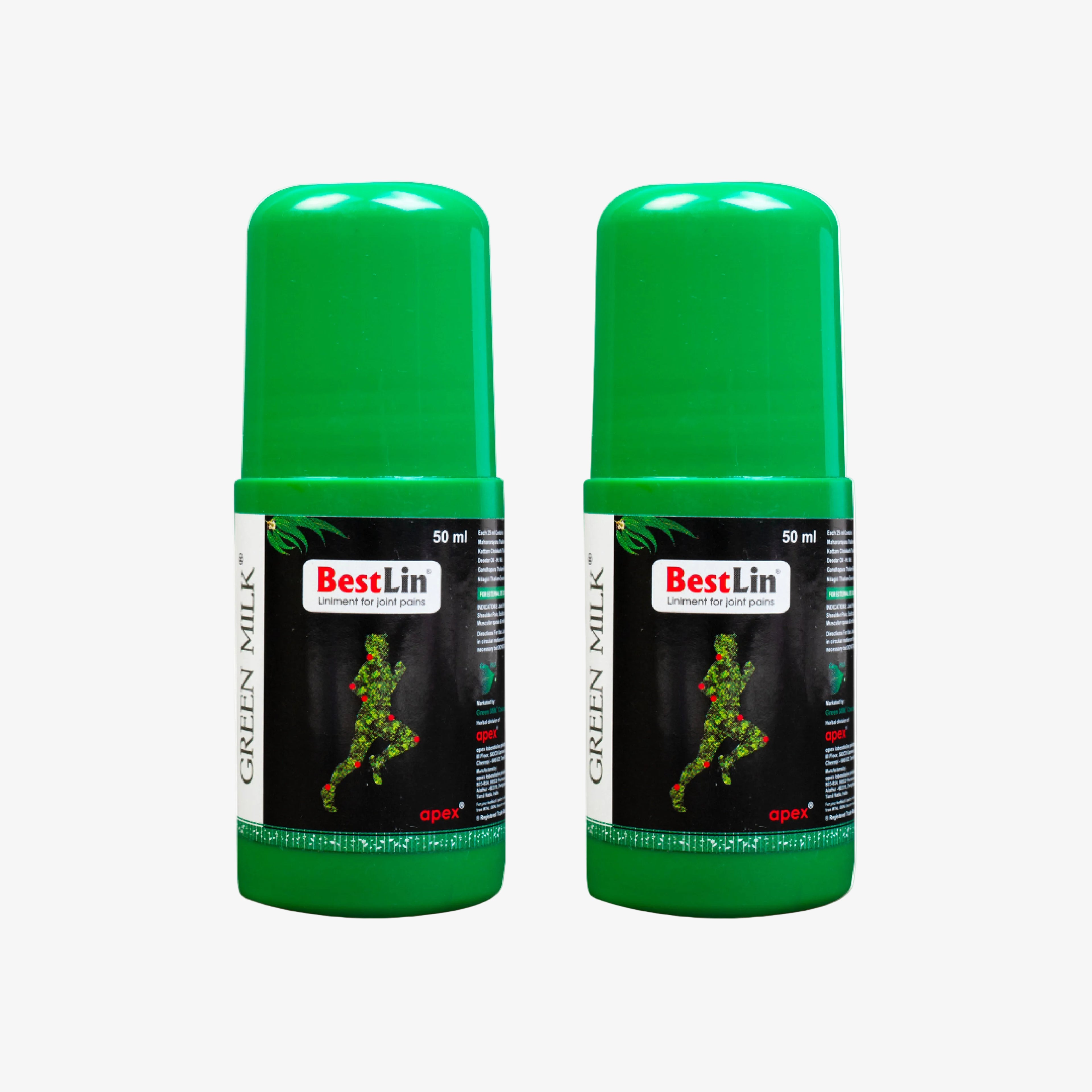 Two green bottles of BestLin Green Milk on a white background