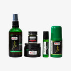 Collection of skincare and hair care products with visible branding on a white background
